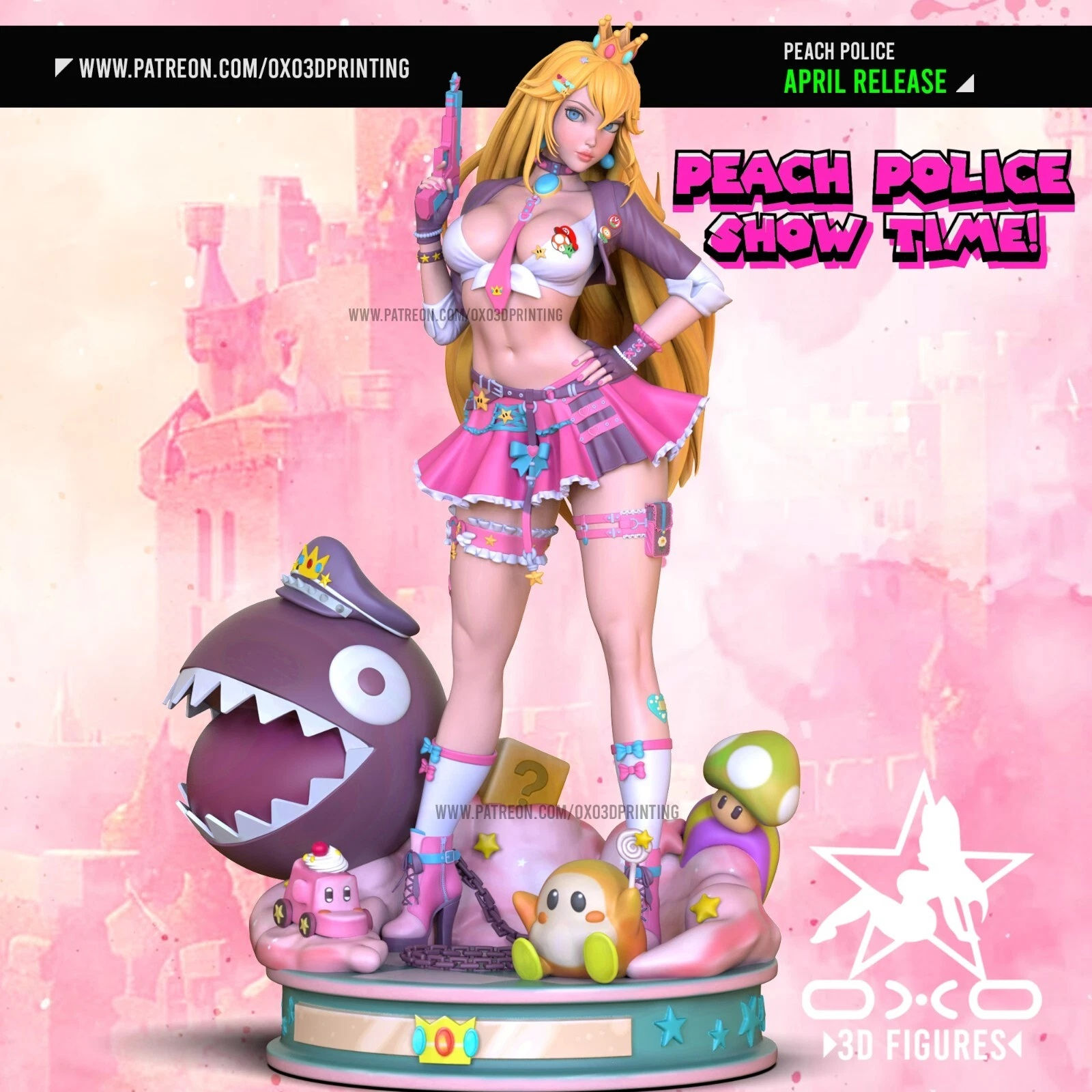 Peach Police - 1 x Unpainted Large Scale 3D Resin Printed Model Kit +Base - OXO