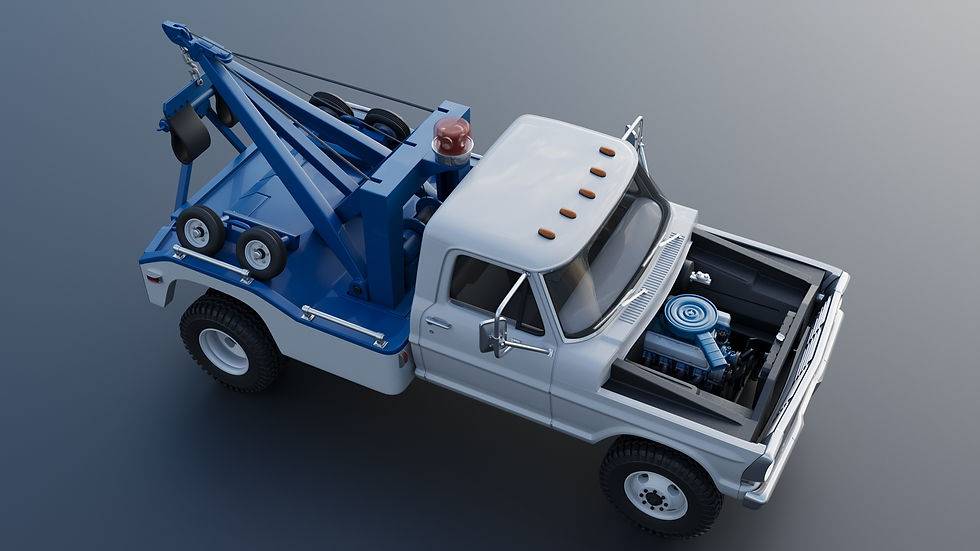Miniatura: Grúa Ford F-350 de 1969 con volante a la derecha o a la izquierda: kit de modelo completo impreso en 3D, vista frontal y trasera.