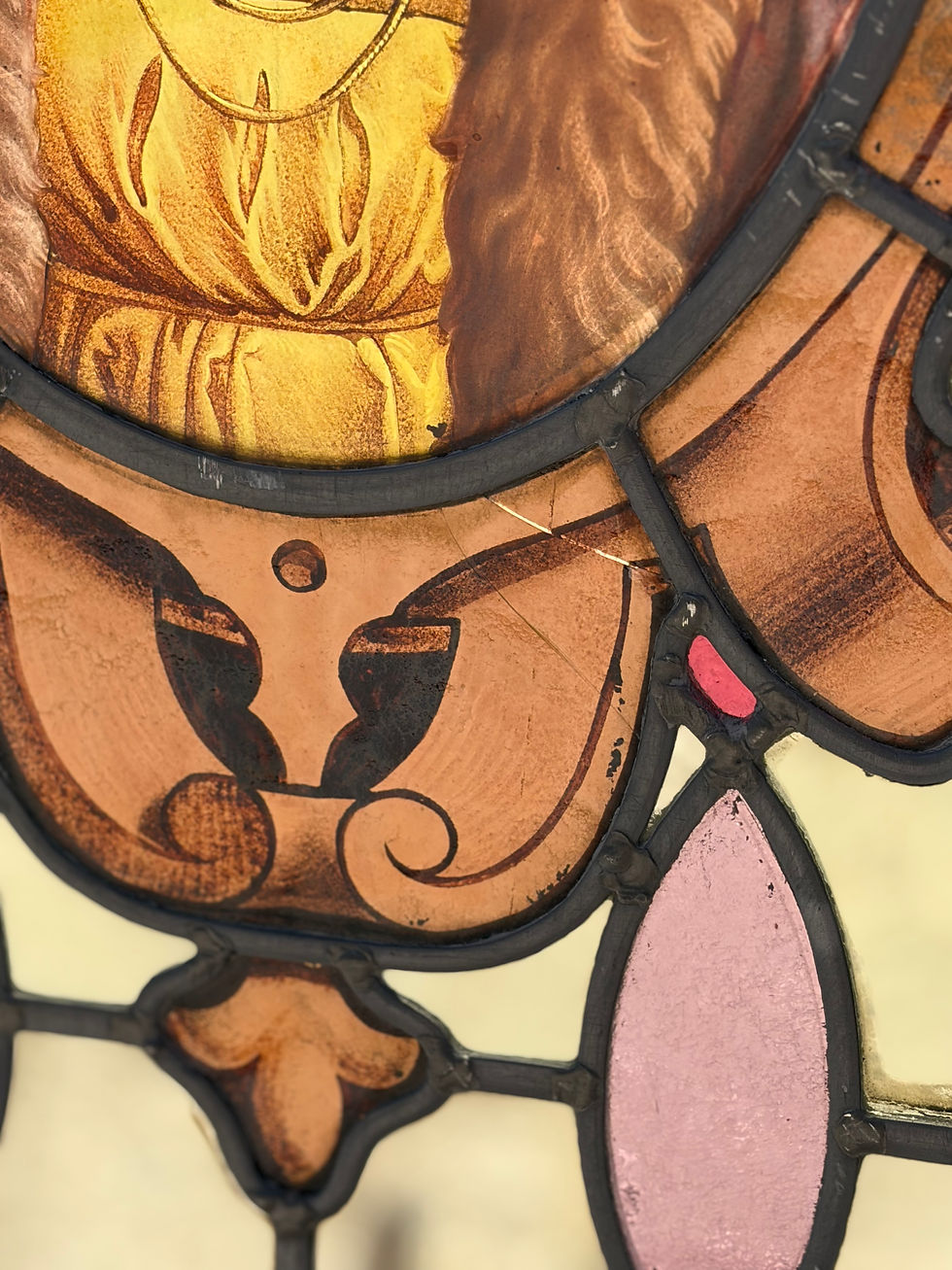 Thumbnail: Antique Victorian Stained Glass Window – Hand Painted Renaissance Portrait