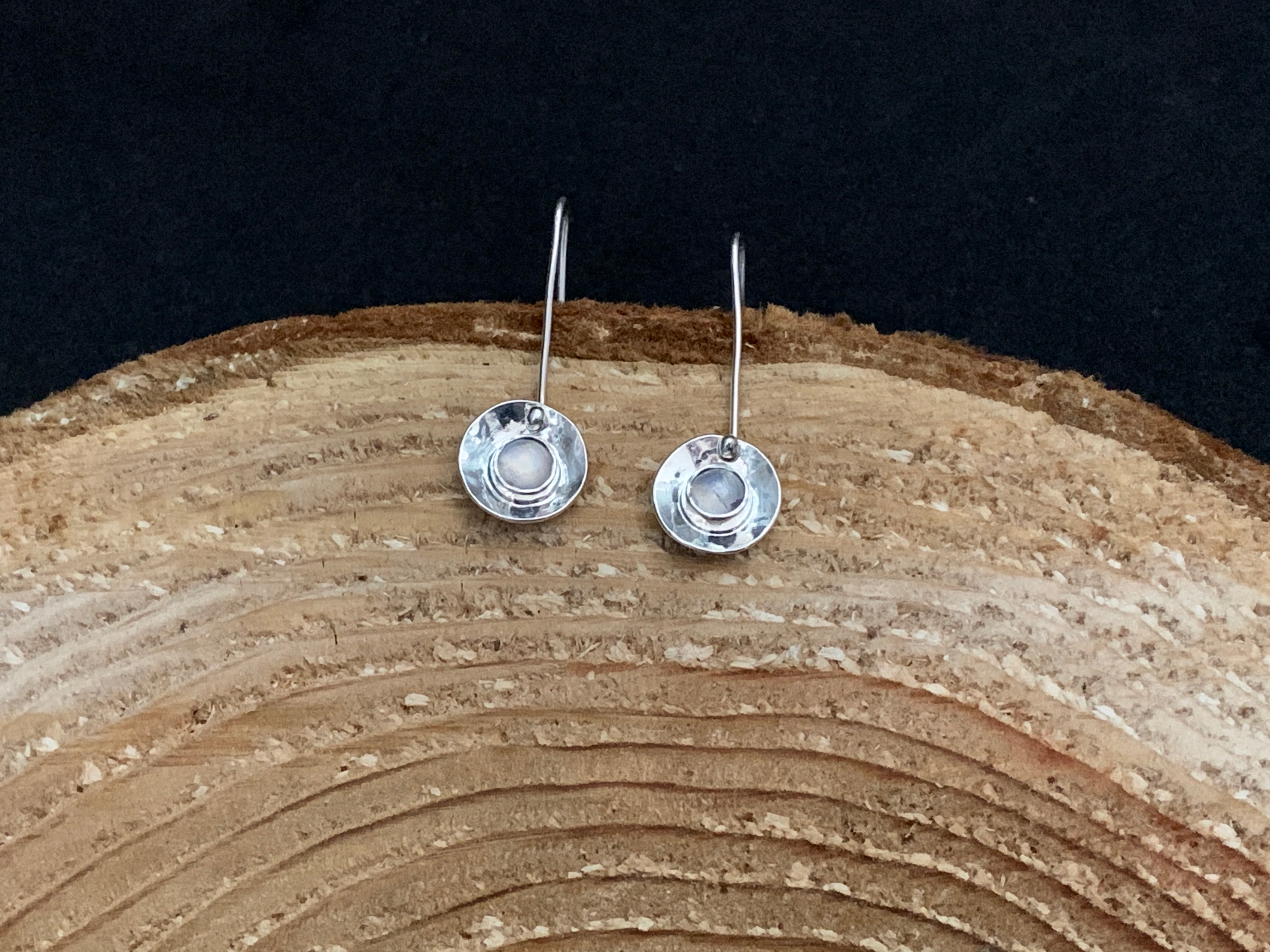 Sterling Silver and Rainbow Moonstone 'Wolf Moon' Drop Earrings