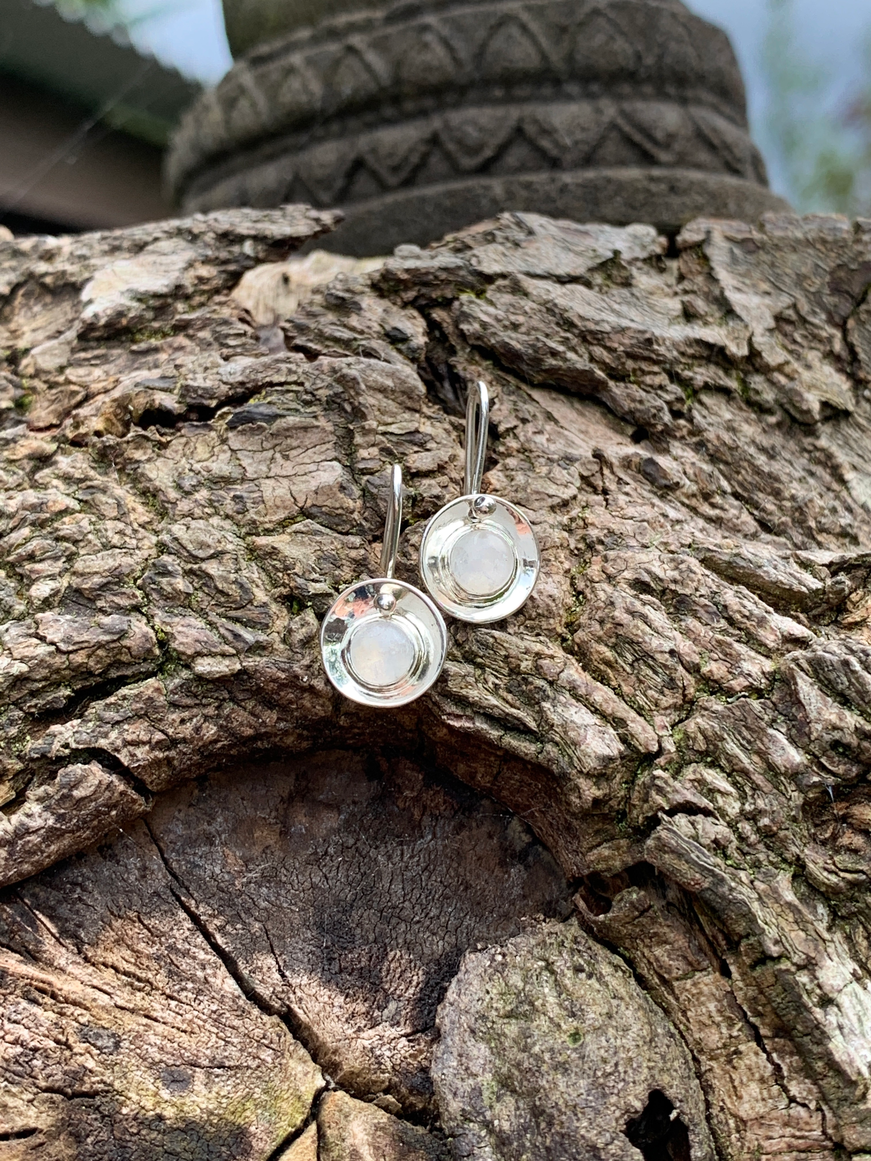 Medium Sterling Silver and Rainbow Moonstone 'Wolf Moon' Drop Earrings