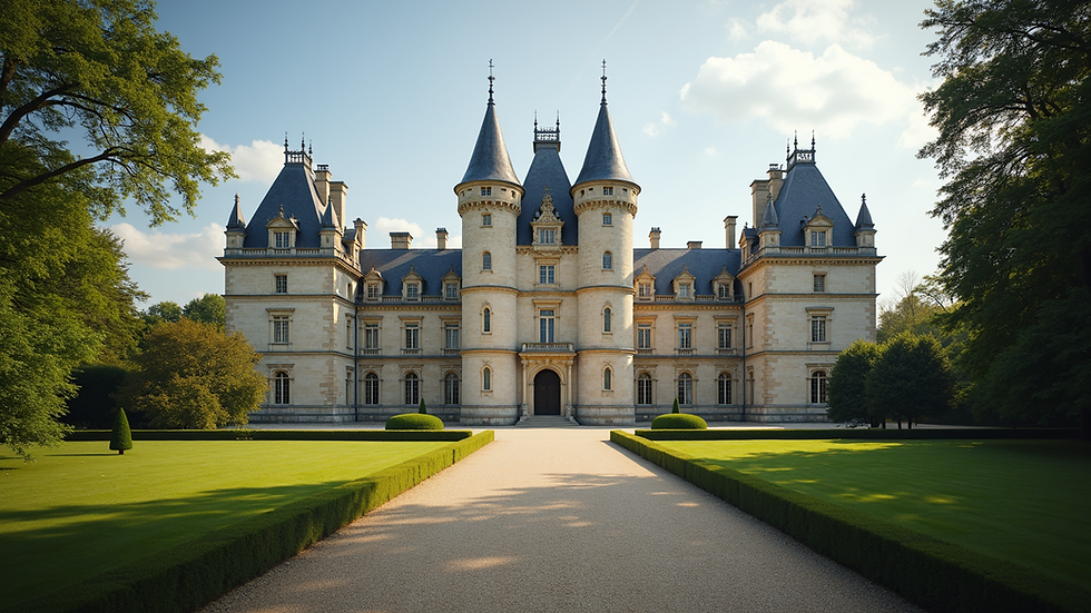 Wide angle view of a grand castle