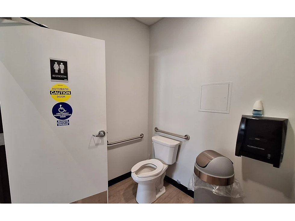 An accessible commercial bathroom in P.E.I. shows features such as grab bars and wider layouts designed to accommodate wheelchair users. Judith Mendiolea