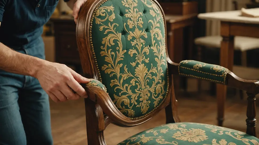 Close-up of an antique chair being reupholstered