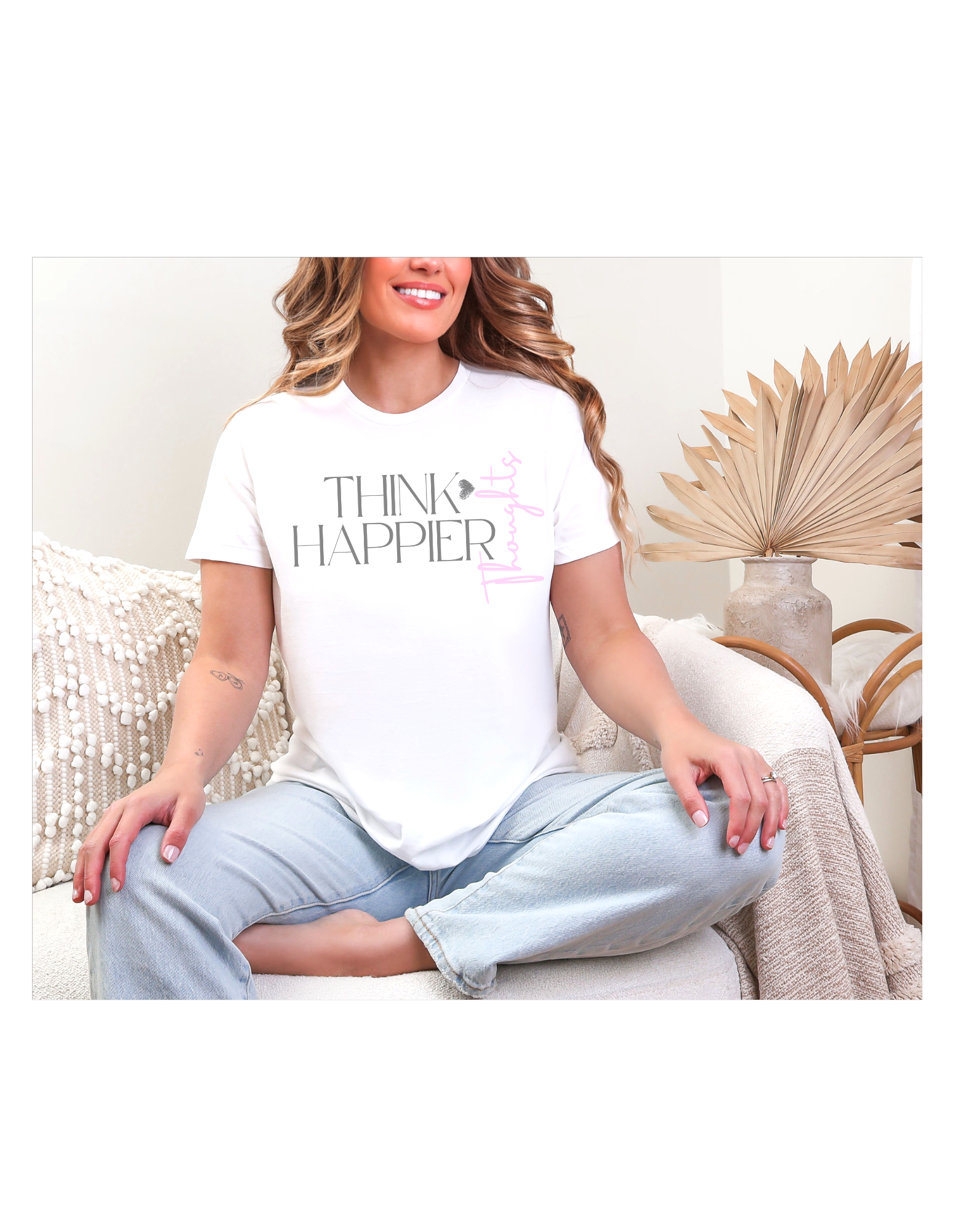 Think Happier Thoughts Tee, Women’s Basic Soft-style Cotton T-shirt