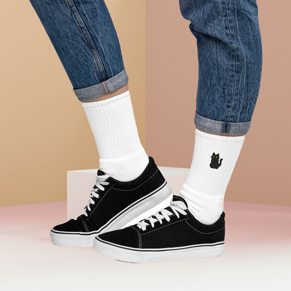 Black Cat Embroidered Socks, High-Quality, Socks for Cozy Comfort, Fun Gift