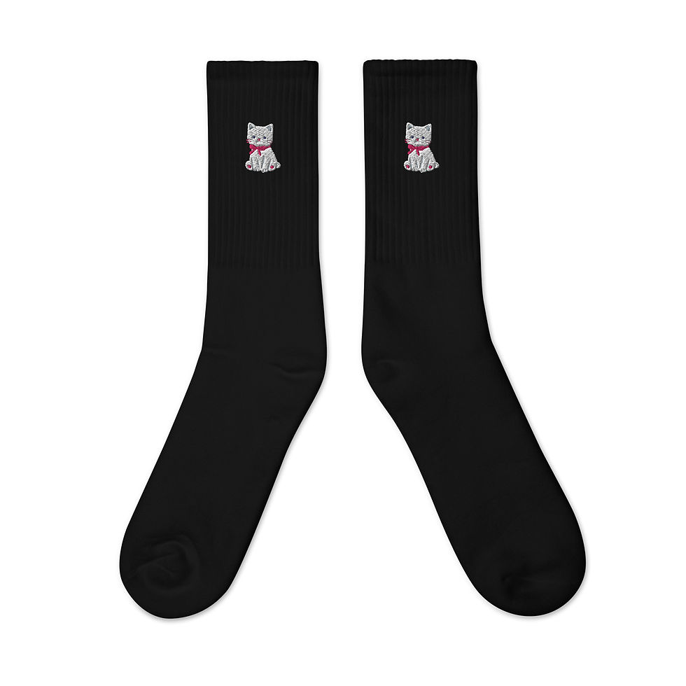 Thumbnail: Cute Girly Embroidered Kitten Socks, Cushioned Sole, Premium Quality Socks.