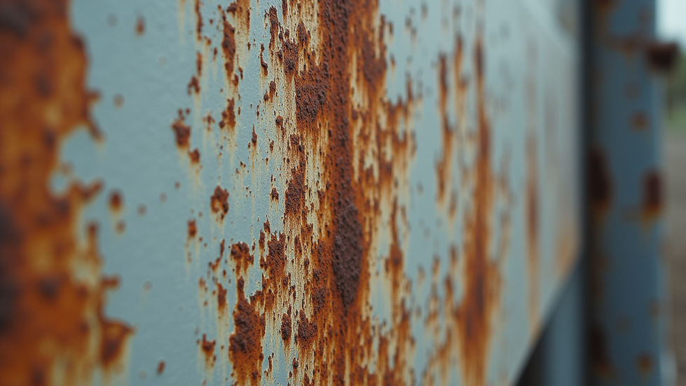 Close-up view of rusted metal surface with peeling paint