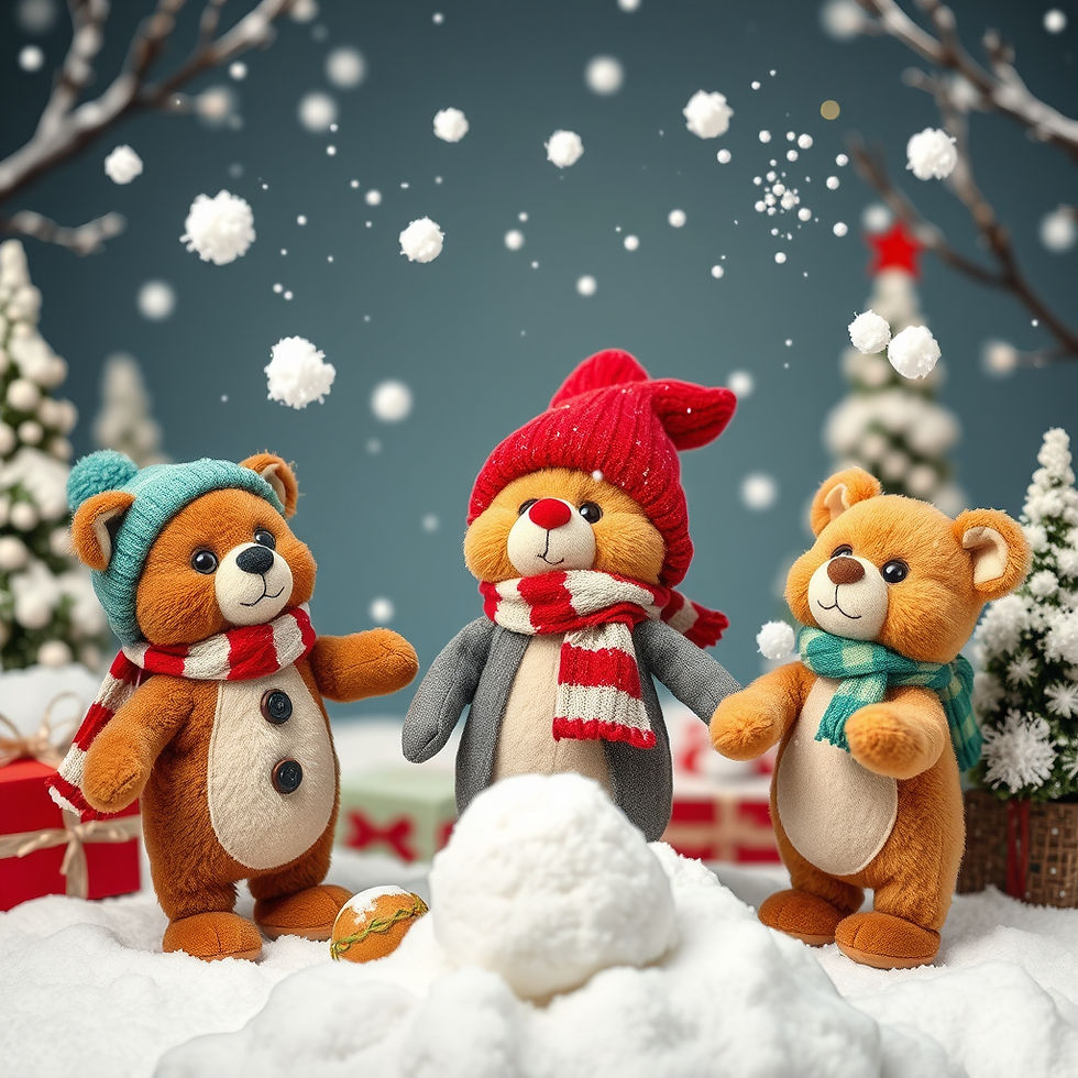 elementary school aged stuffed animal children surrounded by winter holiday images.jpg