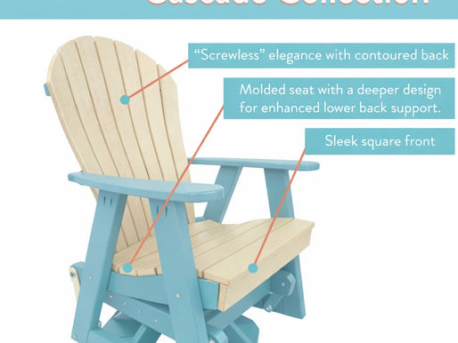 Coastal Daze Cascade Collection Adirondack glider chair in blue and cream HDPE