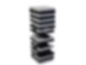 Stacked gray and black blocks arranged to create a unique tower shape