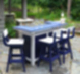 Outdoor bar with white and blue stools with 4 Swivel Saddle Stools - Bar Height