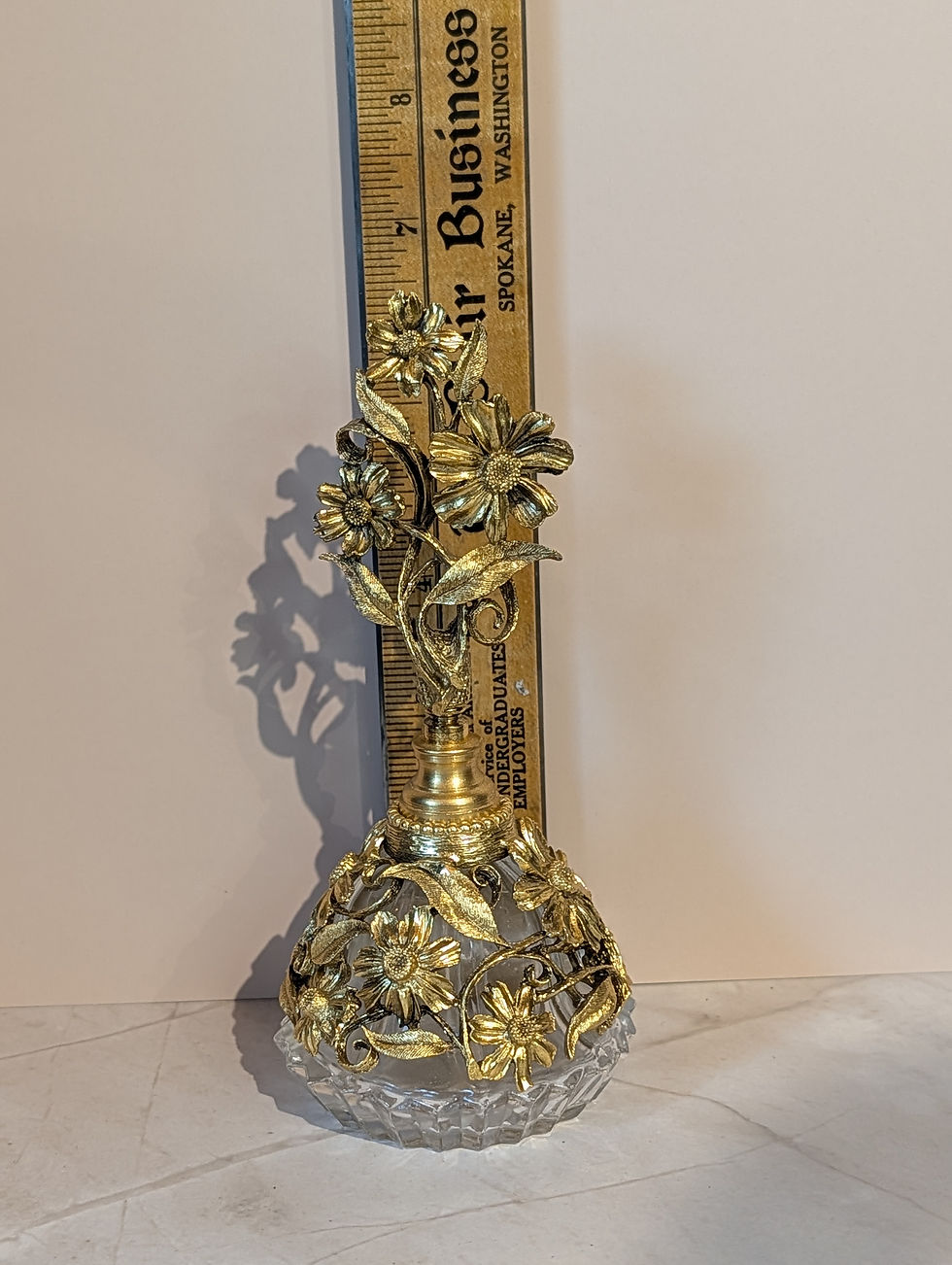 Thumbnail: Vintage signed Matson Ornate Perfume Bottle--Gold plated