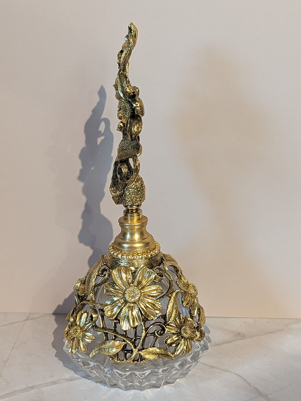 Thumbnail: Vintage signed Matson Ornate Perfume Bottle--Gold plated