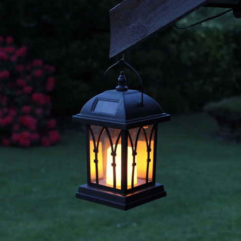 Black Led Solar Flickering Candle Lantern