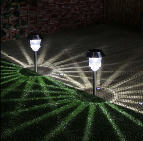 Buy Solar Stake Lights Stainless Steel SIlver, High Power White LEDs, 2