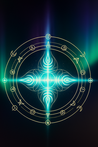 Fractal energy pattern in teal and black, symbolizing multidimensional resonance fields