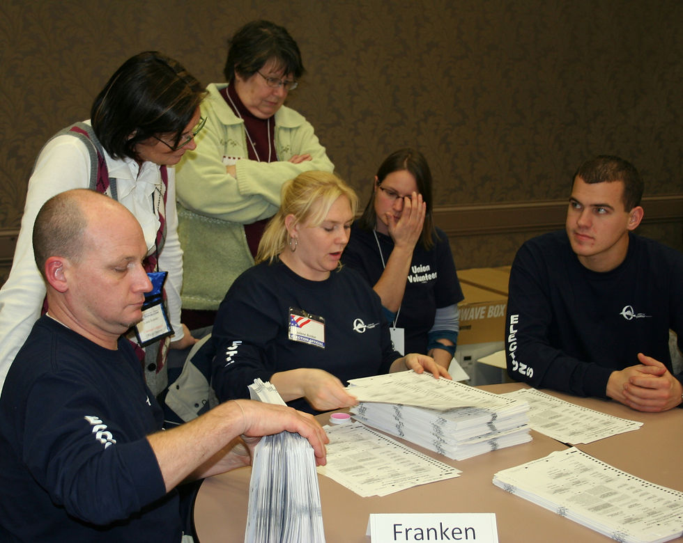 The 2008 Minnesota recount in Olmsted County, photographed November 19, 2008. This historical photograph shows a recount, not a current election audit. Photo: Jonathunder. Image unmodified.