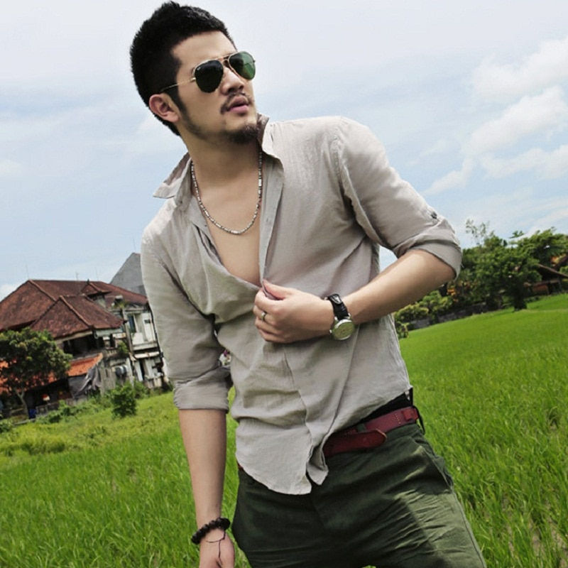 Thumbnail: Plus Size Shirts Cotton Linen Men Shirt 