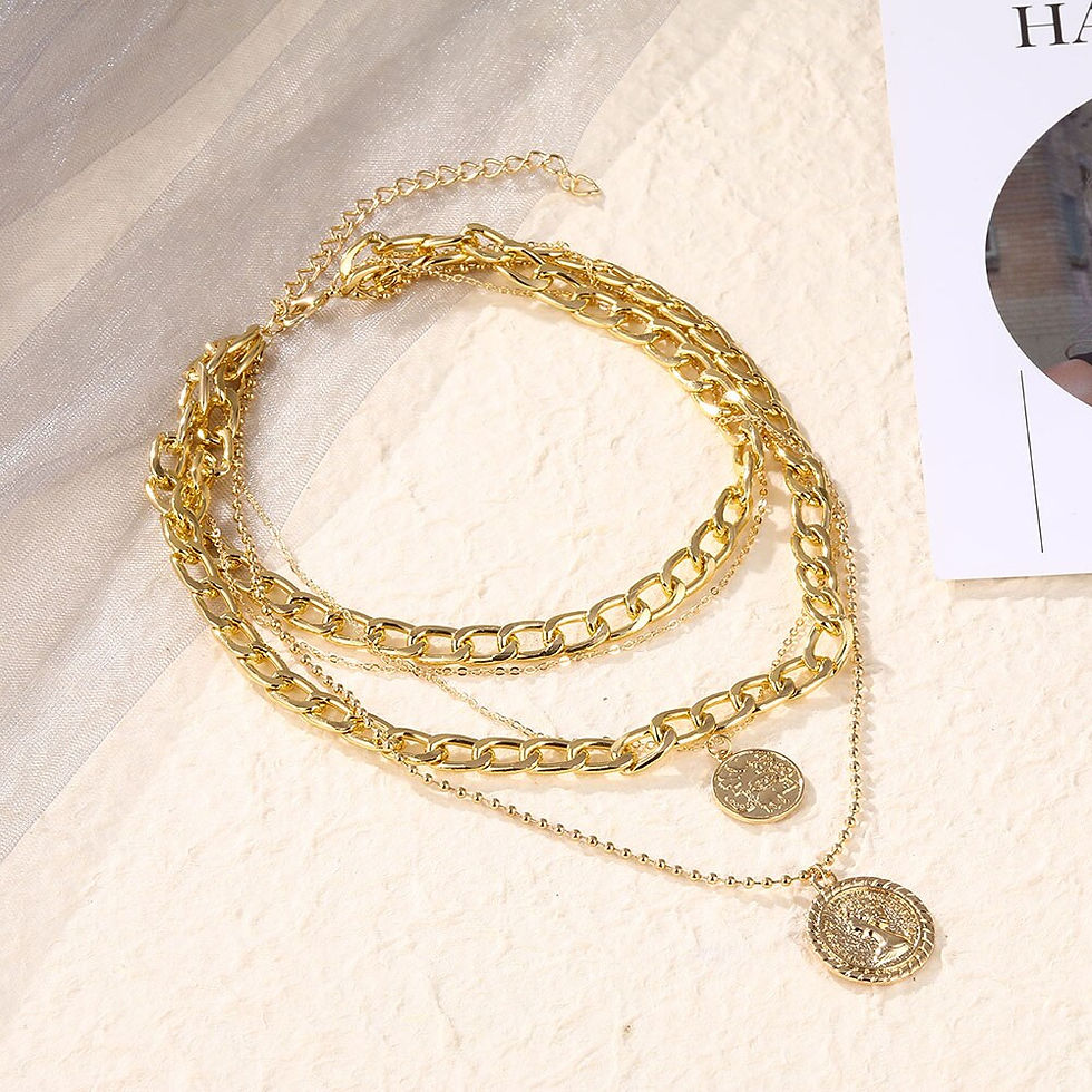 Thumbnail: ZOVOLI Punk Vintage Layered Portrait Coin Pendan Necklace Set