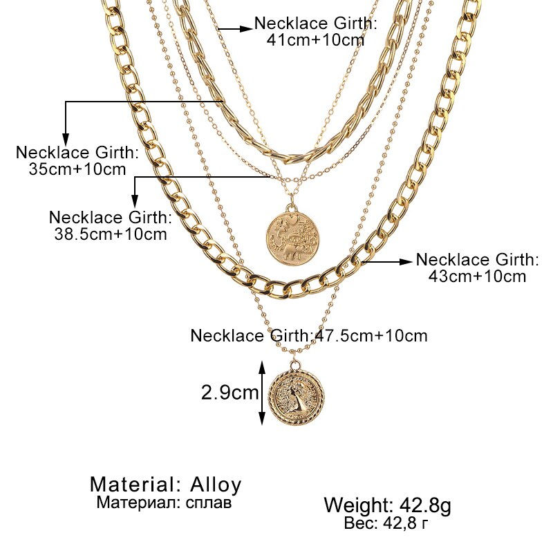 Thumbnail: ZOVOLI Punk Vintage Layered Portrait Coin Pendan Necklace Set