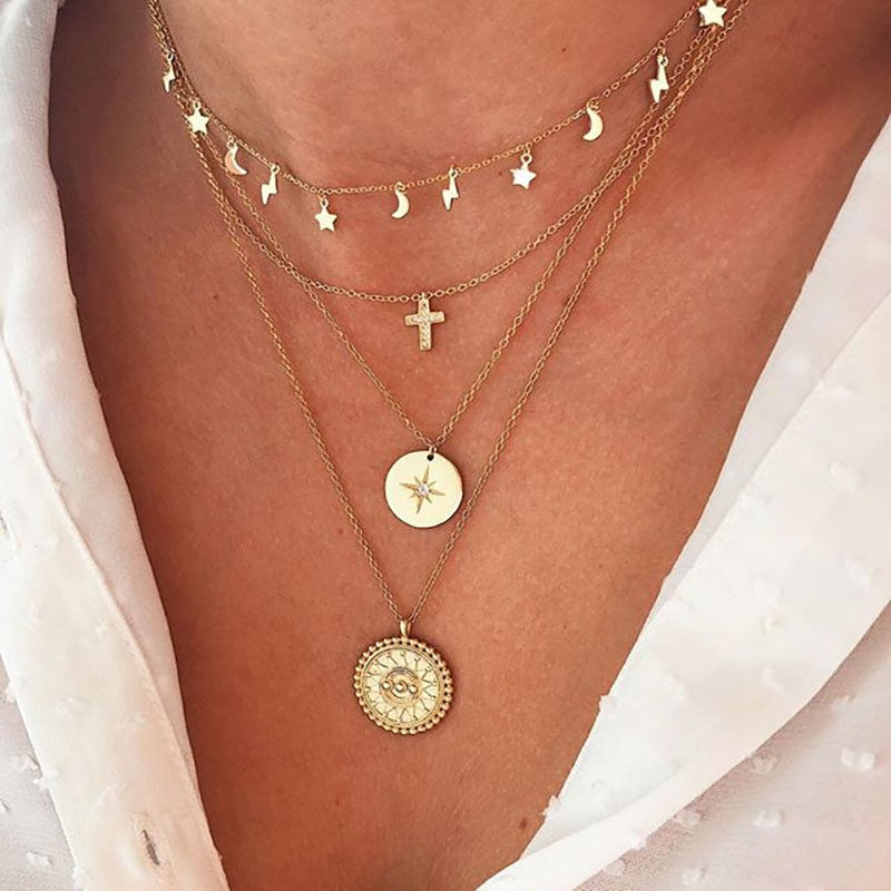 Thumbnail: ZOVOLI Punk Vintage Layered Portrait Coin Pendan Necklace Set