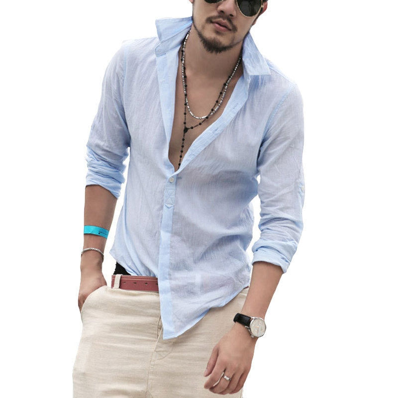 Thumbnail: Plus Size Shirts Cotton Linen Men Shirt 