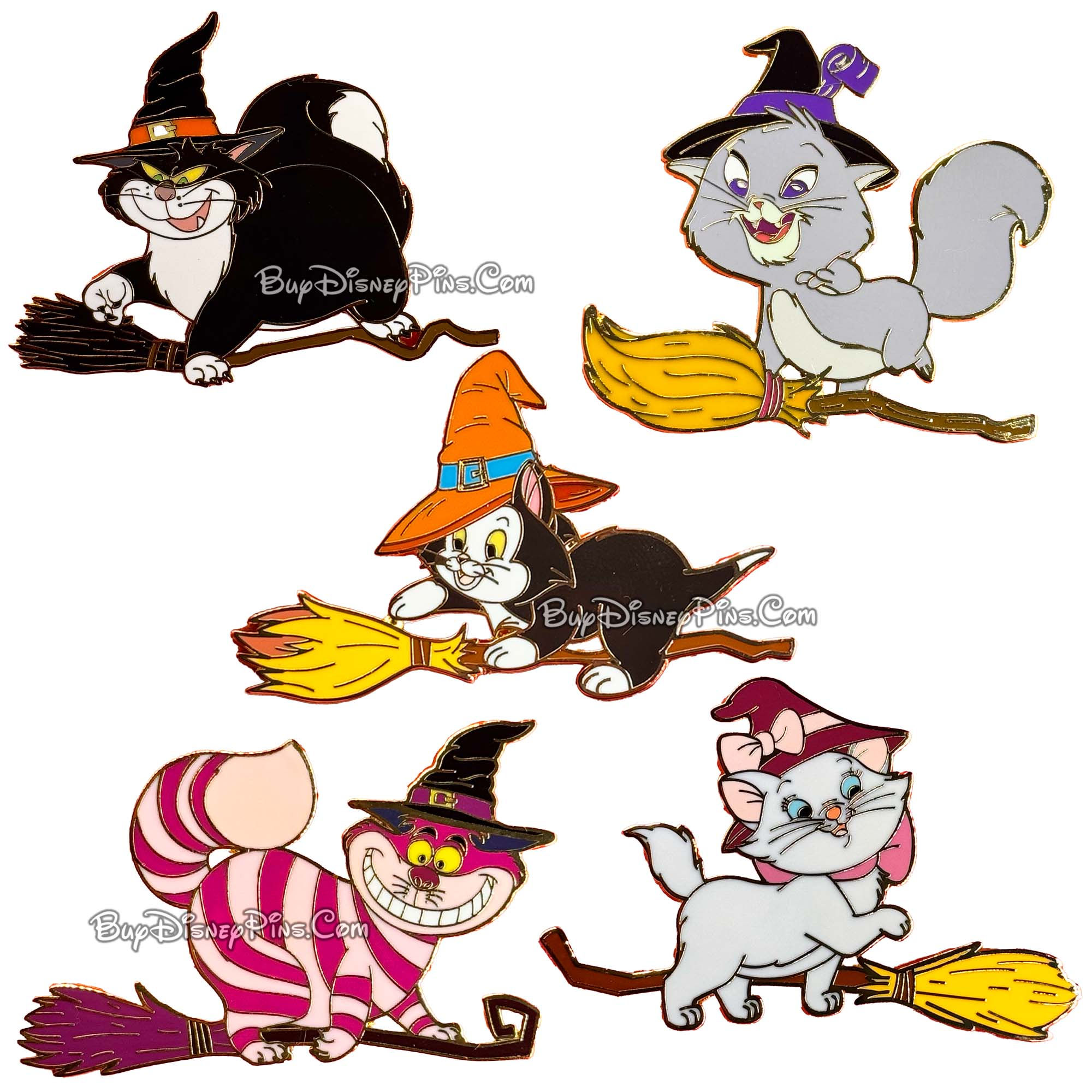 Full Set: 5x Pin Cats on Brooms Halloween Witch Series LE 300