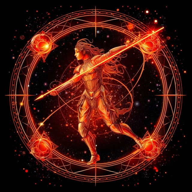 A female warrior posing as sagittarius