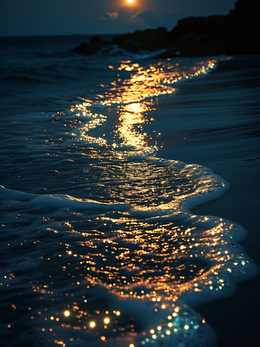 Full moon light falling on the sea