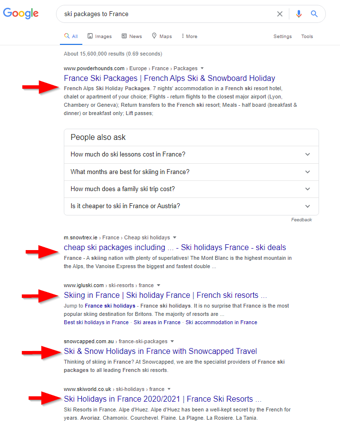 ski package search results