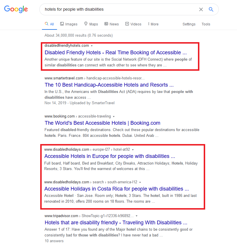 how to rank for disability travel search terms