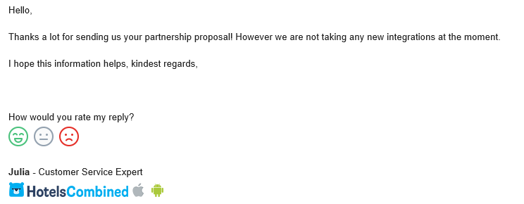 Hotelscombined currently does not accept OTA integrations