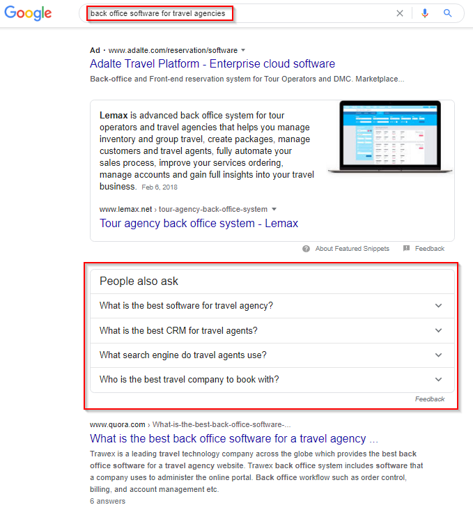 people also ask box for travel related search terms