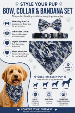 Collar Bow and Bandana set - Grey camouflage 