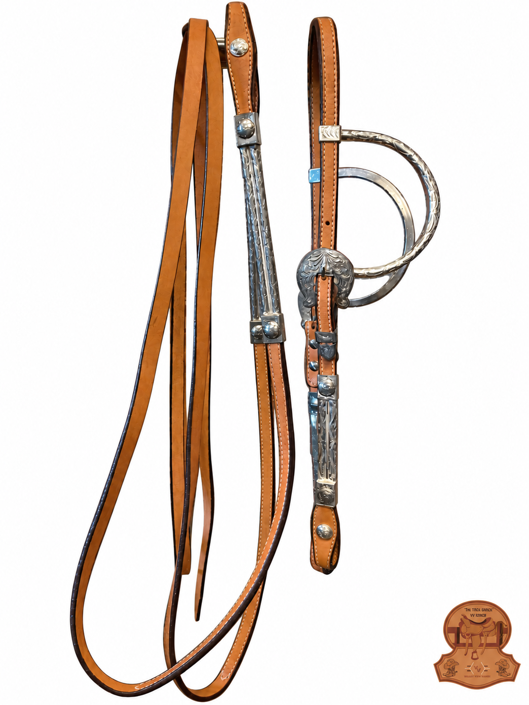 Western Silver 2 Ear Show Headstall and Reins Set