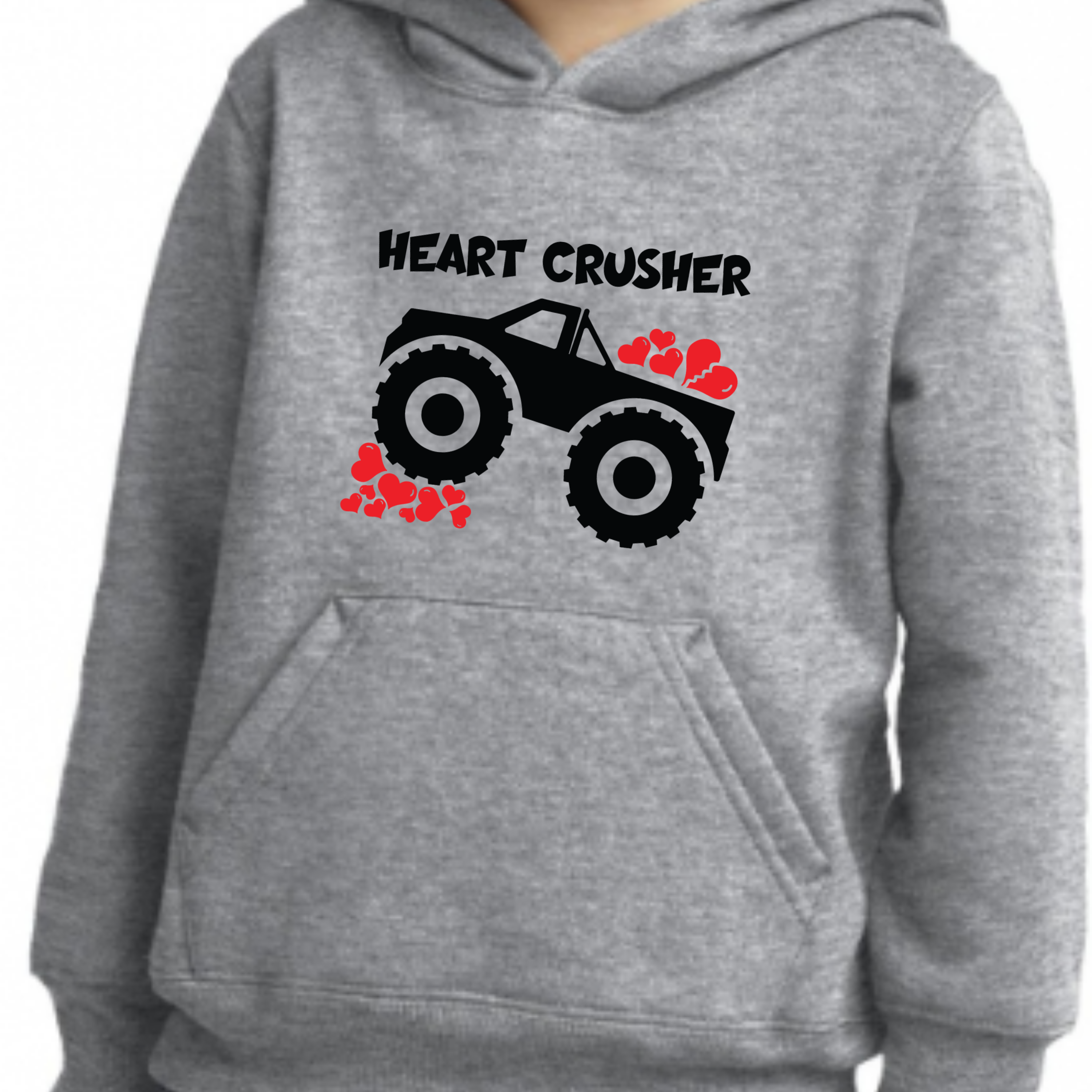 Heart Crusher Toddler Hoodie – Monster Truck Valentine Design