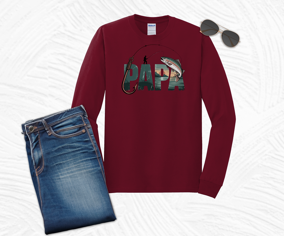 Thumbnail: Papa Fishing Long Sleeve Shirt – Gildan 54000 | Grandpa Fisherman Tee