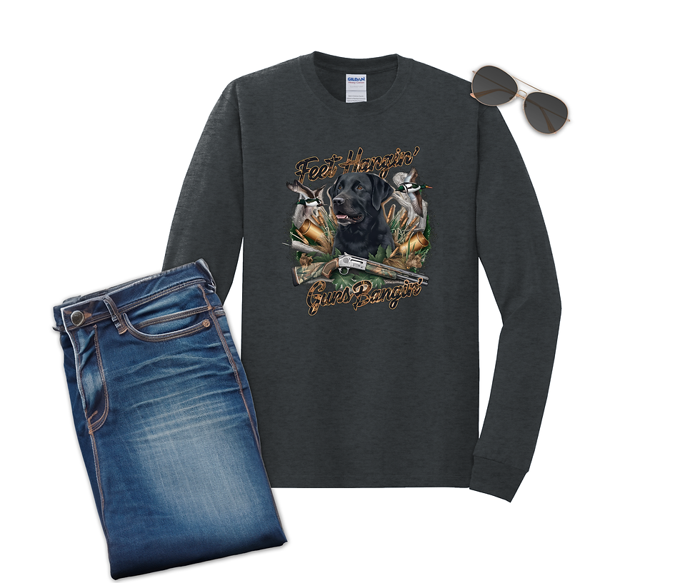 Thumbnail: Feet Hangin’, Guns Bangin’ Long Sleeve Shirt – Gildan 54000 Hunting Dog Tee