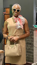 Stylist, Tossbury Collective modeling her gift of a scarf, courtesy of a donation by Dream Views!