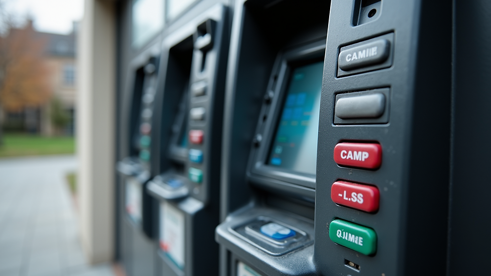 Eye-level view of a secure ATM machine installed outdoors