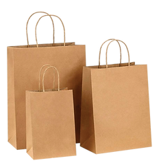 eco-friendly shopping paper bags in various sizes, made from kraft paper
