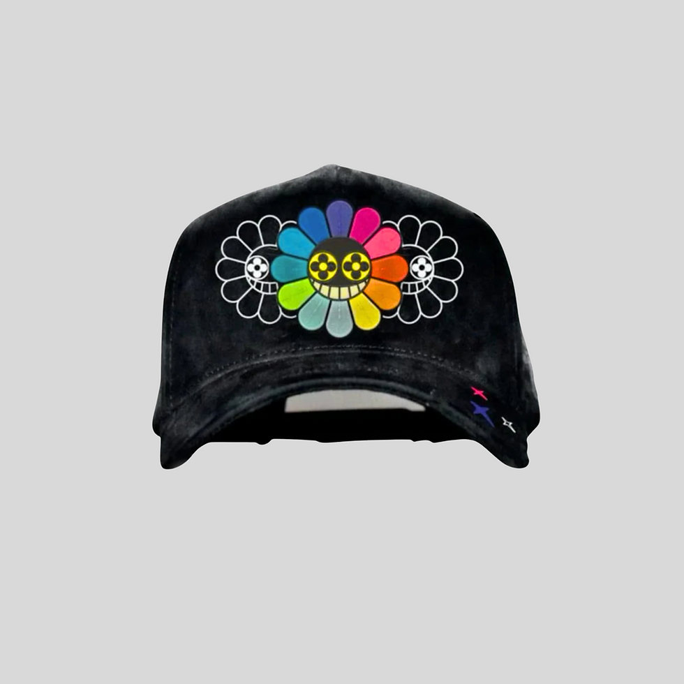 Gorra negra con diseño de flor multicolor