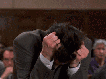 Jim Carrey from Liar, Liar pulling his hair out