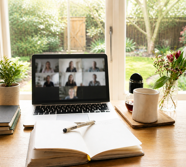 Laptop showing a video call during a writing critique session