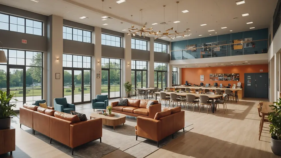 Eye-level view of inviting community center filled with friendly faces