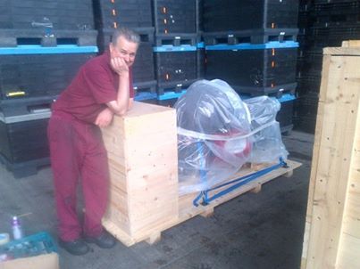 Crated up for the long journey A