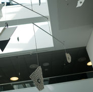 sound installation in wide staircase with drawings