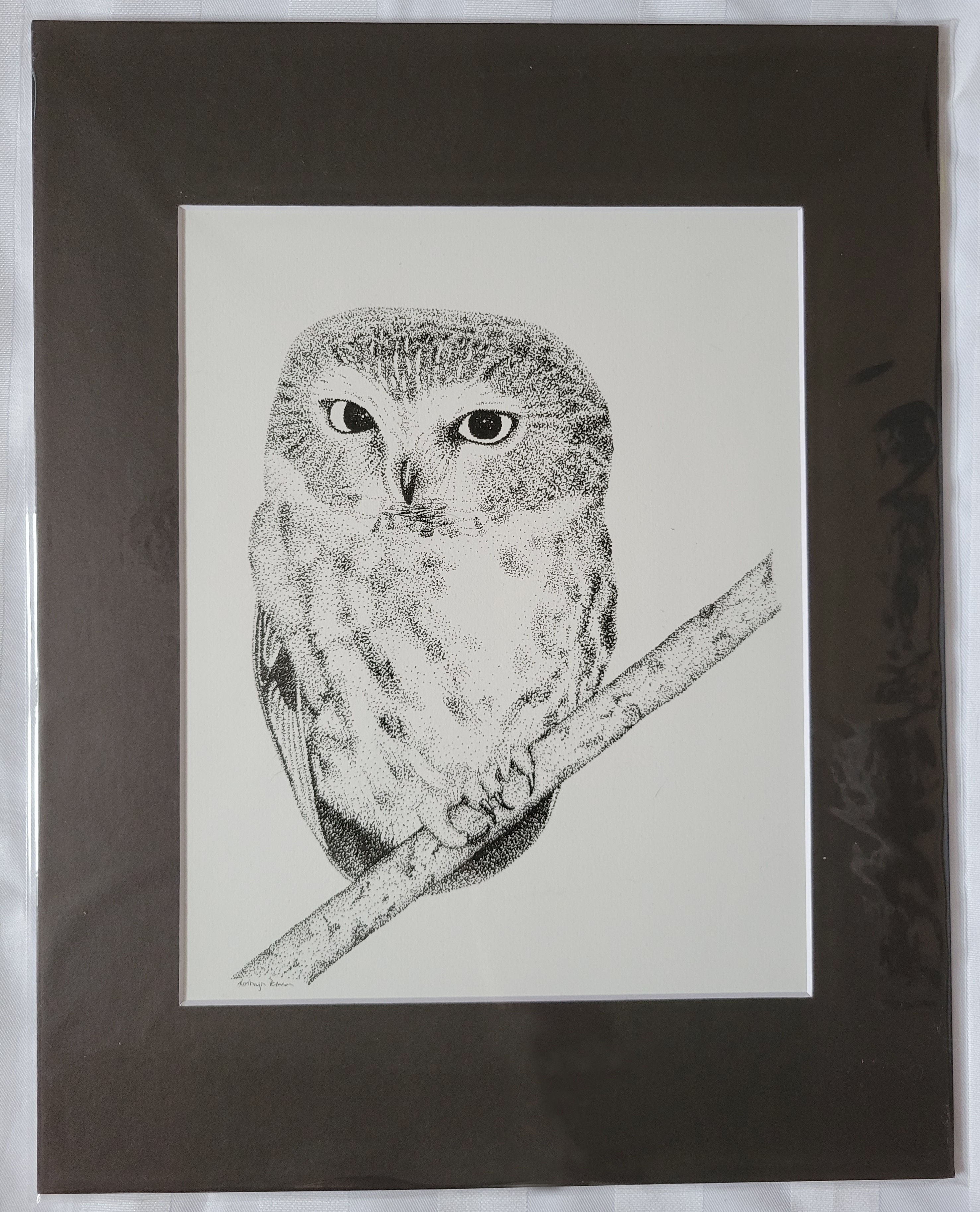 Saw whet owl pen stippling (original)