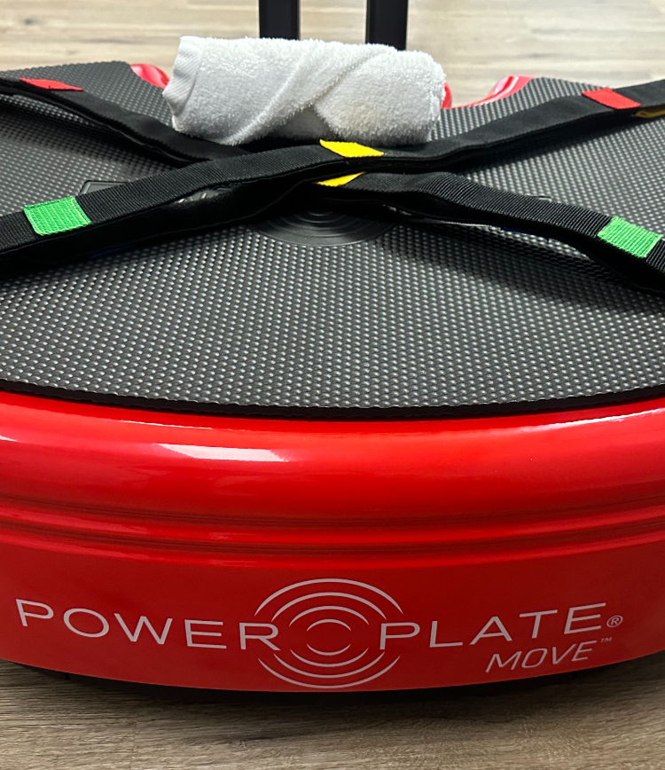 High angle view of a Power Plate Vibration Therapy machine in a fitness studio